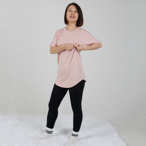 MN-T04 US Size Wholesale Maternity Clothes Pink Color Nursing Short Sleeve T-shirts