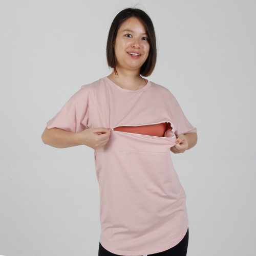 MN-T04 US Size Wholesale Maternity Clothes Pink Color Nursing Short Sleeve T-shirts