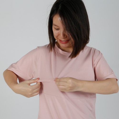 MN-T04 US Size Wholesale Maternity Clothes Pink Color Nursing Short Sleeve T-shirts