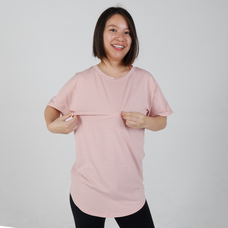 MN-T04 US Size Wholesale Maternity Clothes Pink Color Nursing Short Sleeve T-shirts 