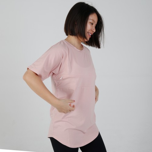 MN-T04 US Size Wholesale Maternity Clothes Pink Color Nursing Short Sleeve T-shirts