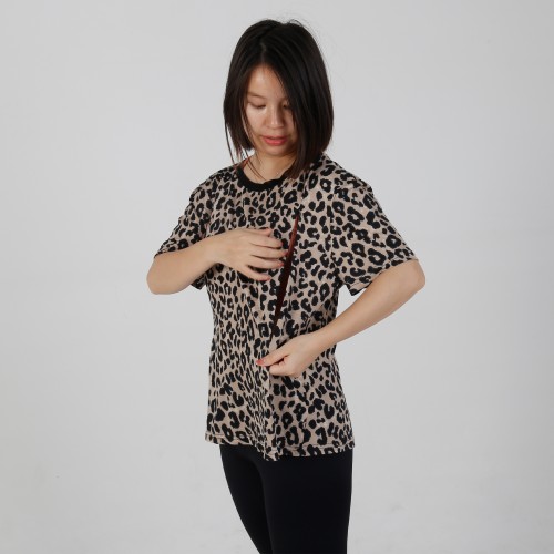 MN-T05 OEM ODM Matermity Apparel Leapard printing Short Sleeve Breastfeeding T-shirts