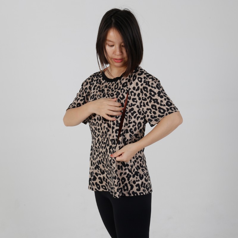 MN-T05 OEM ODM Matermity Apparel Leapard printing Short Sleeve Breastfeeding T-shirts 