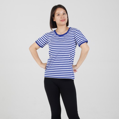 MN-T06 Custom Matermity Garment Ocean Blue Stripe printing Short Sleeve Breastfeeding Tee 