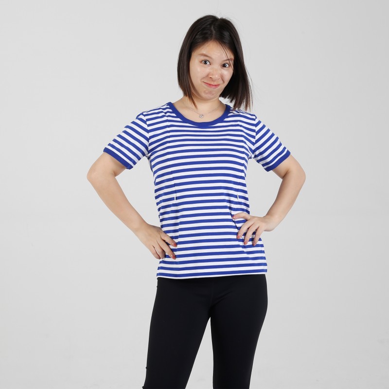 MN-T06 Custom Matermity Garment Ocean Blue Stripe printing Short Sleeve Breastfeeding Tee 