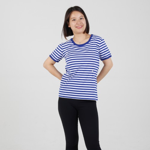 MN-T06 Custom Matermity Garment Ocean Blue Stripe printing Short Sleeve Breastfeeding Tee