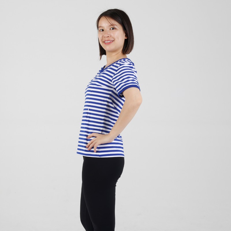 MN-T06 Custom Matermity Garment Ocean Blue Stripe printing Short Sleeve Breastfeeding Tee 