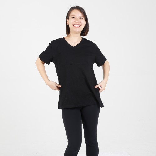 MN-T08 Waffle Fabric V-neck Matermity&Nursing Tops with Two way zip nursing easy Tee