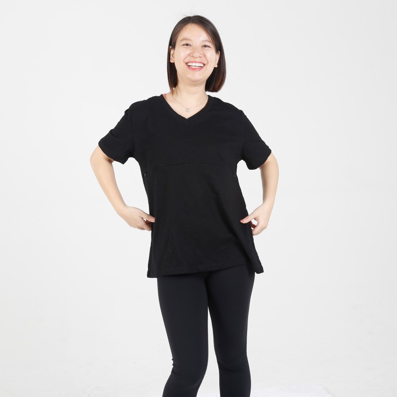 MN-T08 Waffle Fabric V-neck Matermity&Nursing Tops with Two way zip nursing easy Tee 