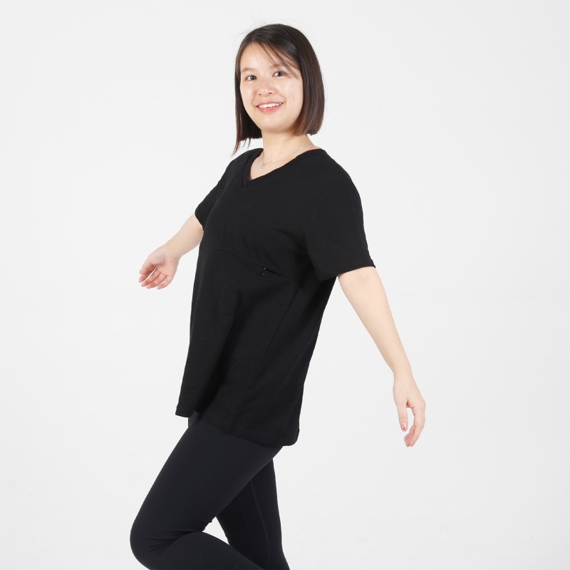 MN-T08 Waffle Fabric V-neck Matermity&Nursing Tops with Two way zip nursing easy Tee 