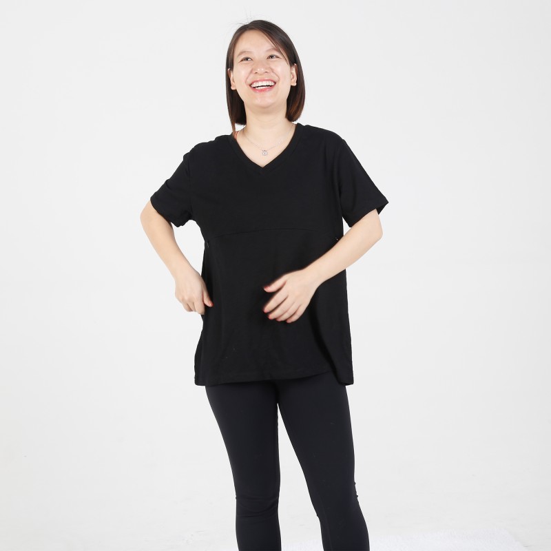MN-T08 Waffle Fabric V-neck Matermity&Nursing Tops with Two way zip nursing easy Tee 