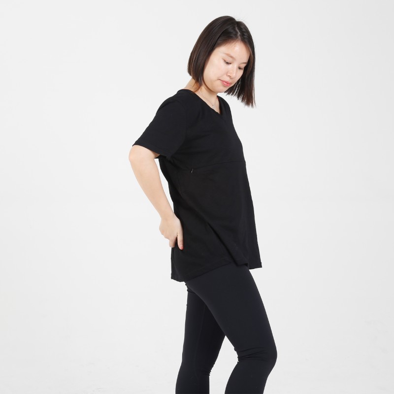 MN-T08 Waffle Fabric V-neck Matermity&Nursing Tops with Two way zip nursing easy Tee 