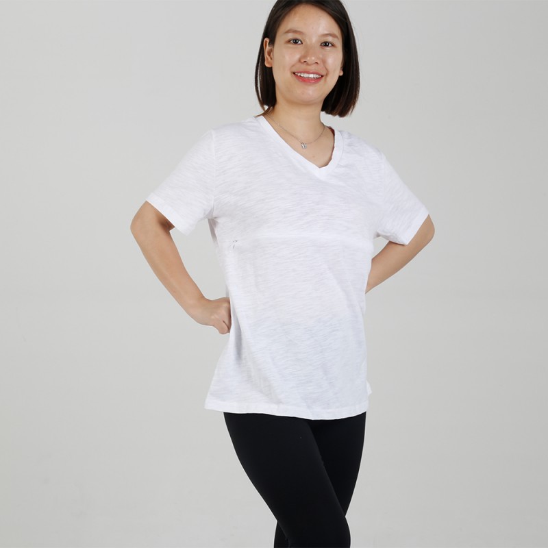 MN-T09 Waffle Fabric V-neck Breastfeeding Tops with Two way zip nursing easy Tee 