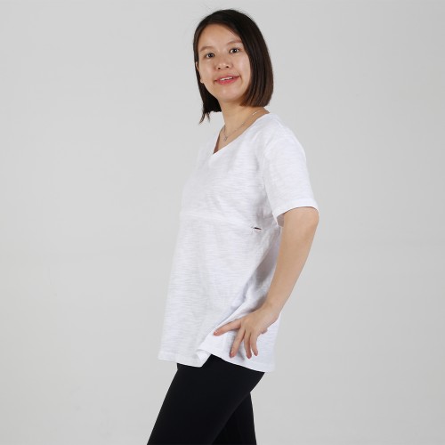 MN-T09 Waffle Fabric V-neck Breastfeeding Tops with Two way zip nursing easy Tee