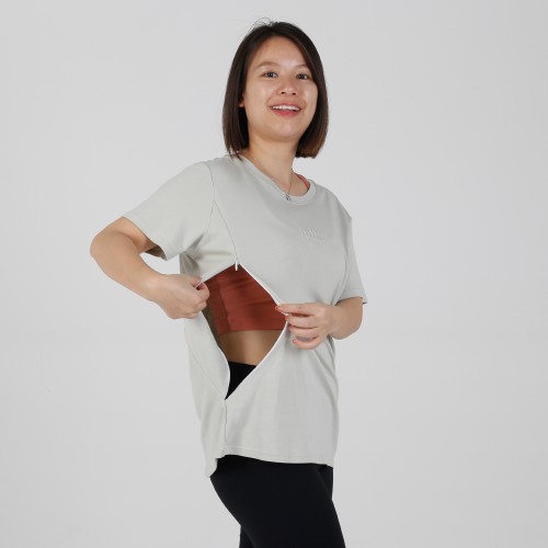 MN-T10 OEM Private Label Front Hidden vertical Zip Breastfeeding Tee