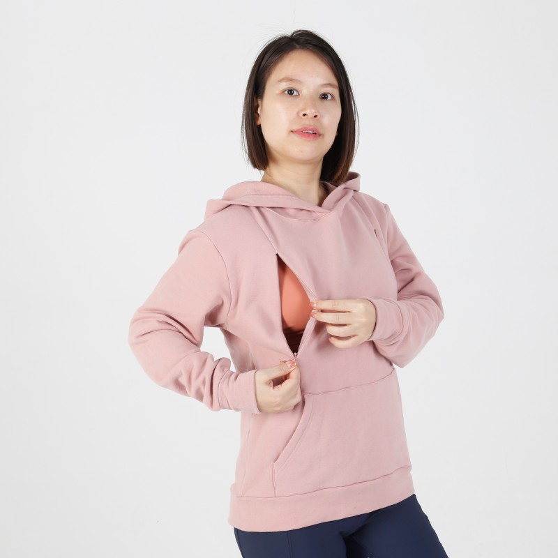 MN-N02 Customized design High Quality organic cotton Color contrast zip open Breastfeeding sweatshirt for bump mama 
