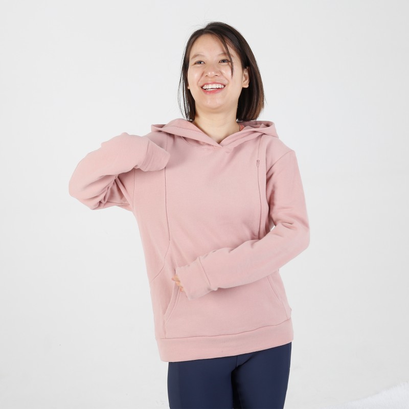 MN-N02 Customized design High Quality organic cotton Color contrast zip open Breastfeeding sweatshirt for bump mama 