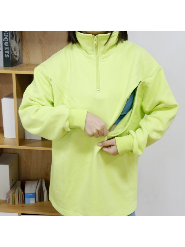 MN-N10 Stylish pregnant Sweater BreastFeeding Sweatshirts With Hidden V Zip Design For Bump