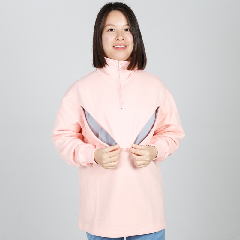 MN-N11 High Zip design Neck Sweater BreastFeeding Sweatshirts With Hidden V Zip Design For Bump 