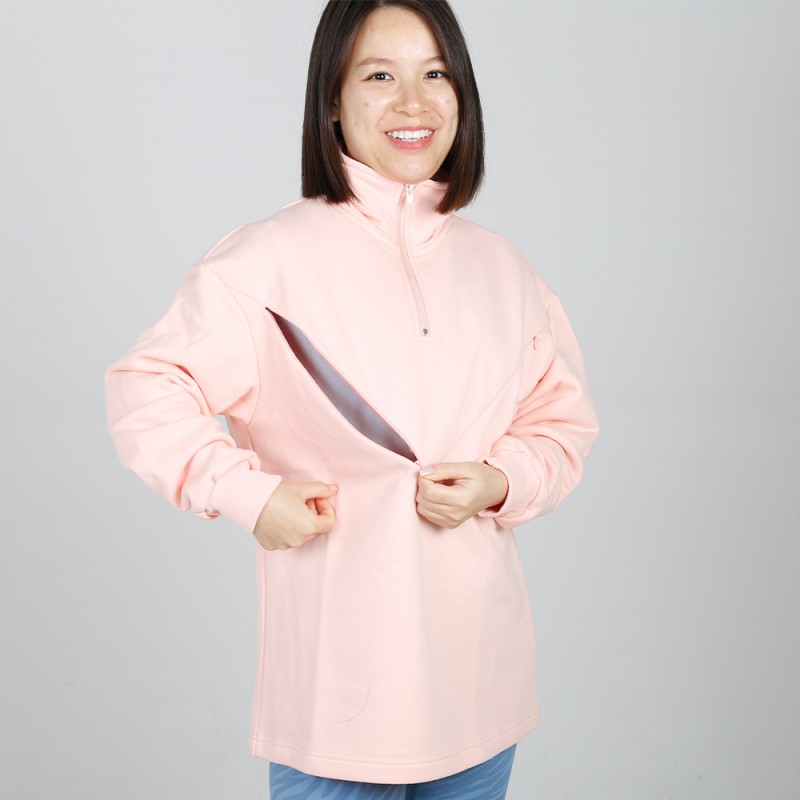 MN-N11 High Zip design Neck Sweater BreastFeeding Sweatshirts With Hidden V Zip Design For Bump 