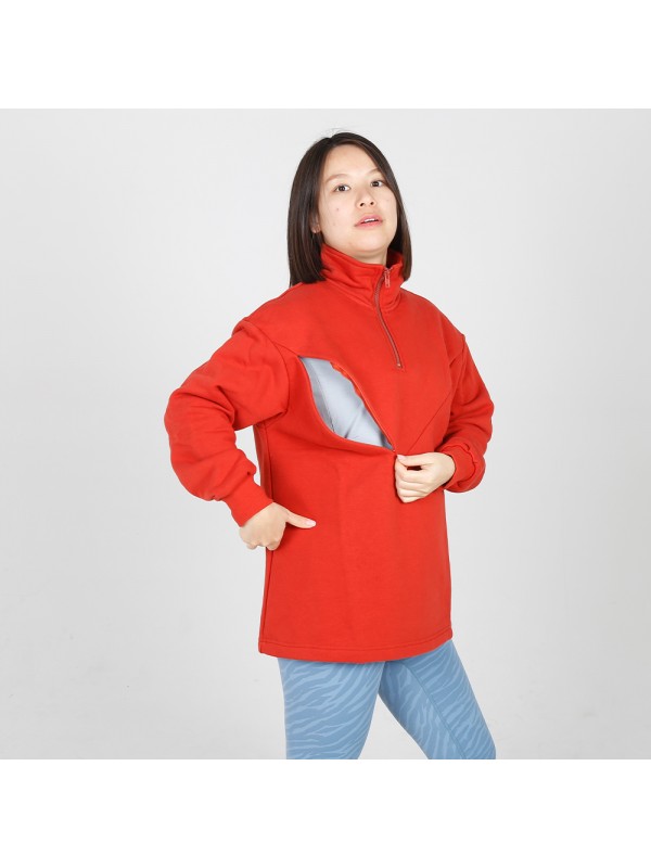 MN-N12 High Zip design Neck Sweater BreastFeeding Sweatshirts With Hidden V Zip Design For Bump