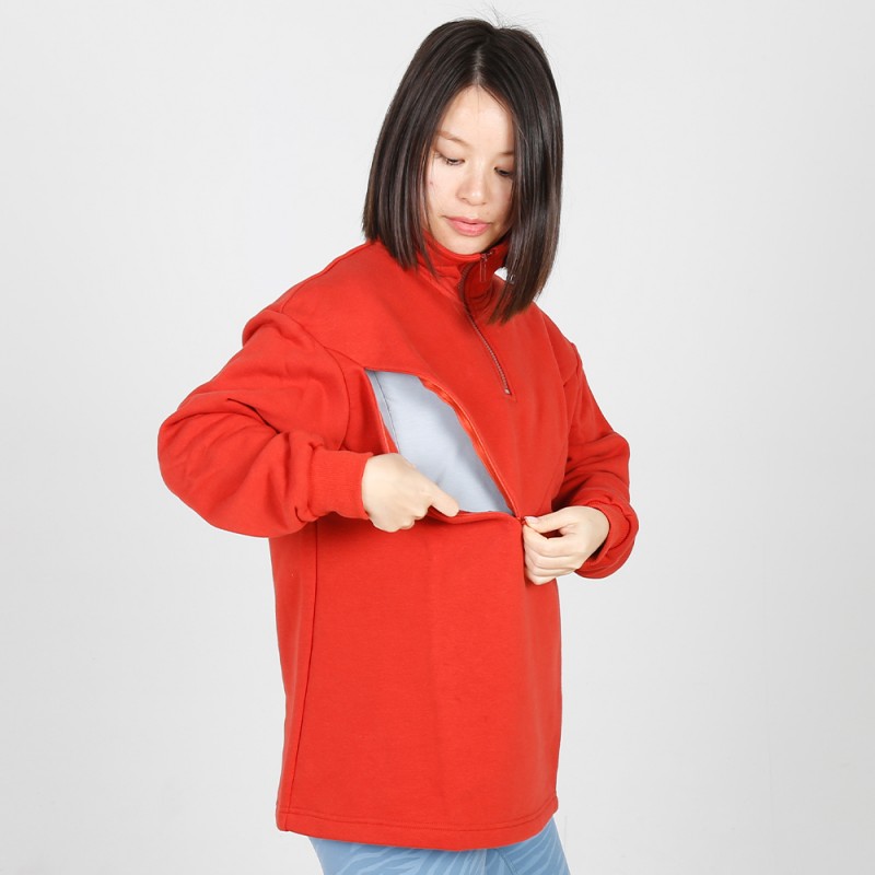 MN-N12 High Zip design Neck Sweater BreastFeeding Sweatshirts With Hidden V Zip Design For Bump 