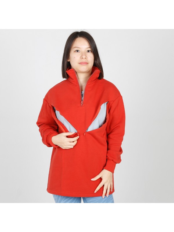 MN-N12 High Zip design Neck Sweater BreastFeeding Sweatshirts With Hidden V Zip Design For Bump