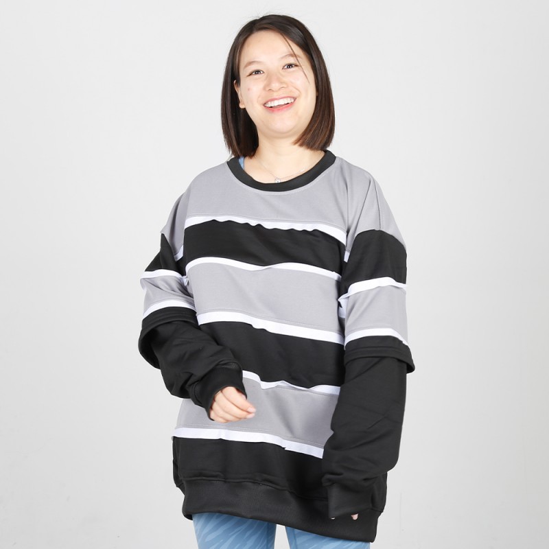 MN-N09 Stylish pregnant clothes Color Block BreastFeeding Sweatshirts With Hidden Zip For Bump 