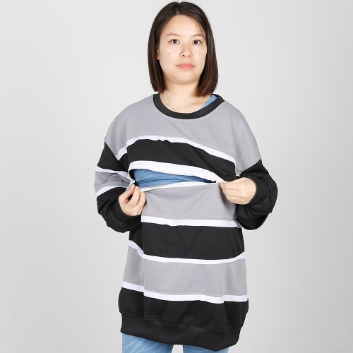 MN-N09 Stylish pregnant clothes Color Block BreastFeeding Sweatshirts With Hidden Zip For Bump