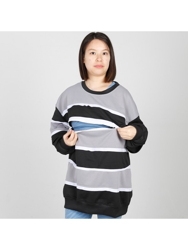 MN-N09 Stylish pregnant clothes Color Block BreastFeeding Sweatshirts With Hidden Zip For Bump