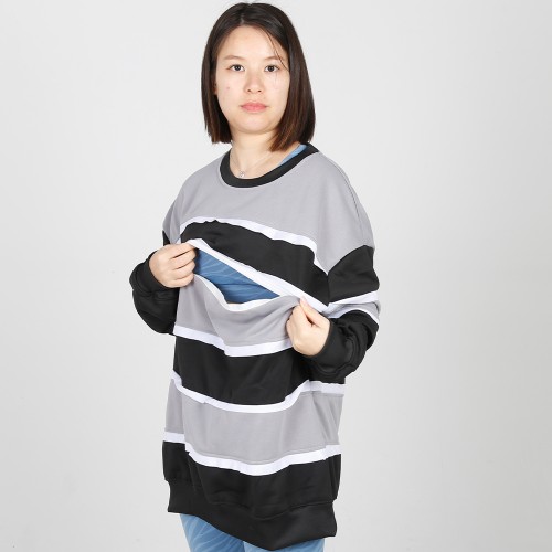 MN-N09 Stylish pregnant clothes Color Block BreastFeeding Sweatshirts With Hidden Zip For Bump