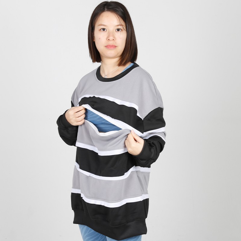 MN-N09 Stylish pregnant clothes Color Block BreastFeeding Sweatshirts With Hidden Zip For Bump 