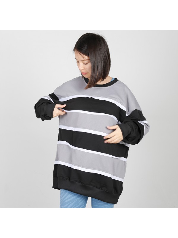 MN-N09 Stylish pregnant clothes Color Block BreastFeeding Sweatshirts With Hidden Zip For Bump