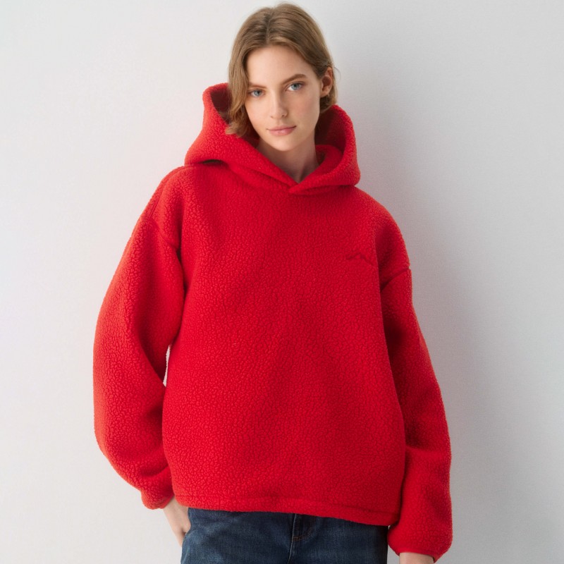 Adjustable Drawstring Hem and Relaxed Fit Embroidered Patterns Fleece Hoodie 