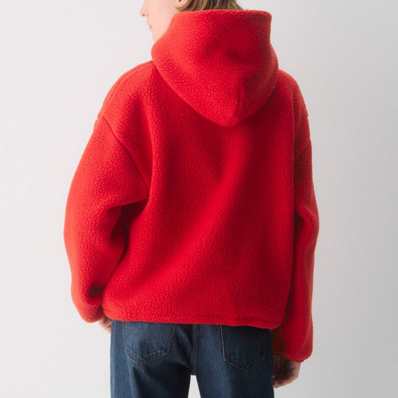 Adjustable Drawstring Hem and Relaxed Fit Embroidered Patterns Fleece Hoodie 