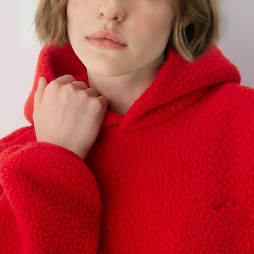 Adjustable Drawstring Hem and Relaxed Fit Embroidered Patterns Fleece Hoodie