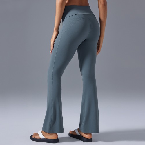 High Waisted Butt Lifting Flare Yoga Pants with Foldable Waistband 