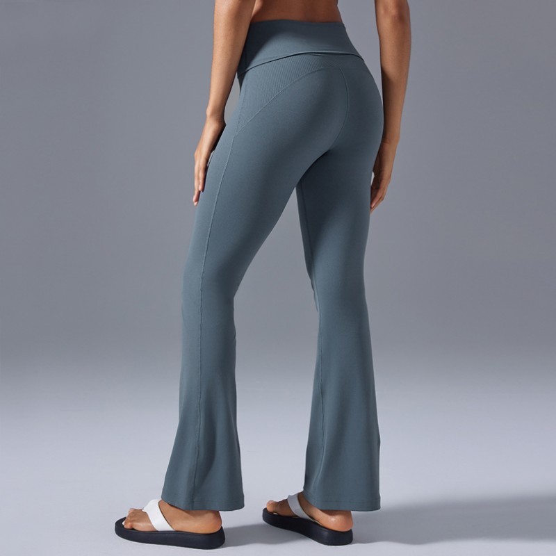 High Waisted Butt Lifting Flare Yoga Pants with Foldable Waistband 