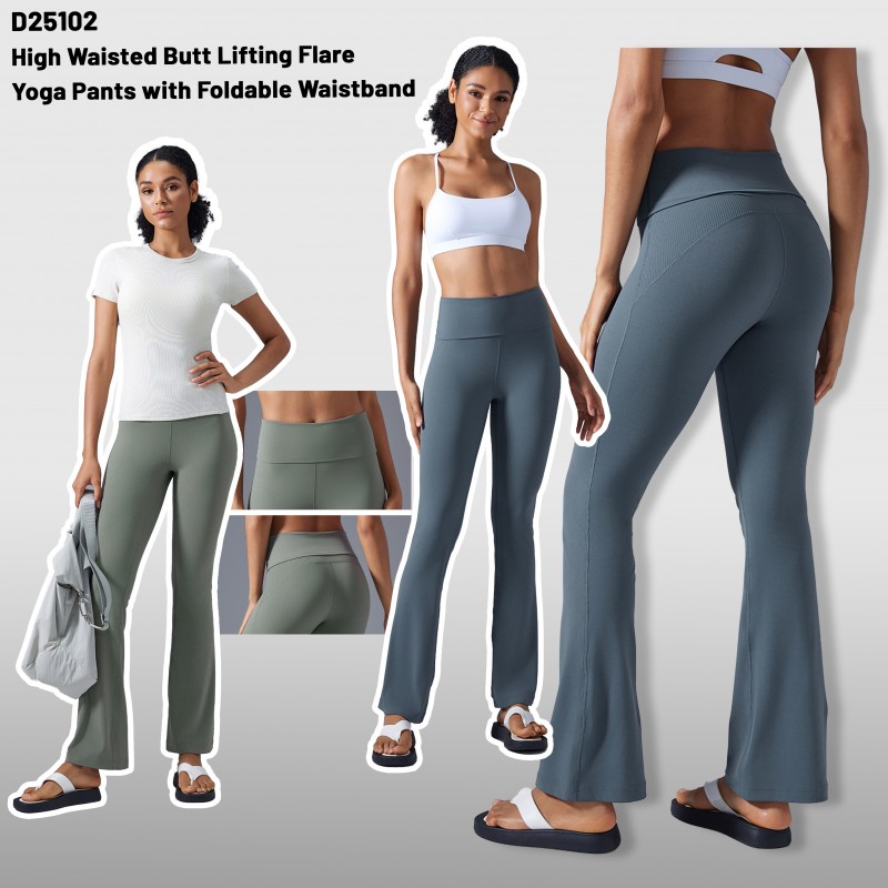 High Waisted Butt Lifting Flare Yoga Pants with Foldable Waistband High Waisted Butt Lifting Flare Yoga Pants with Foldable Waistband