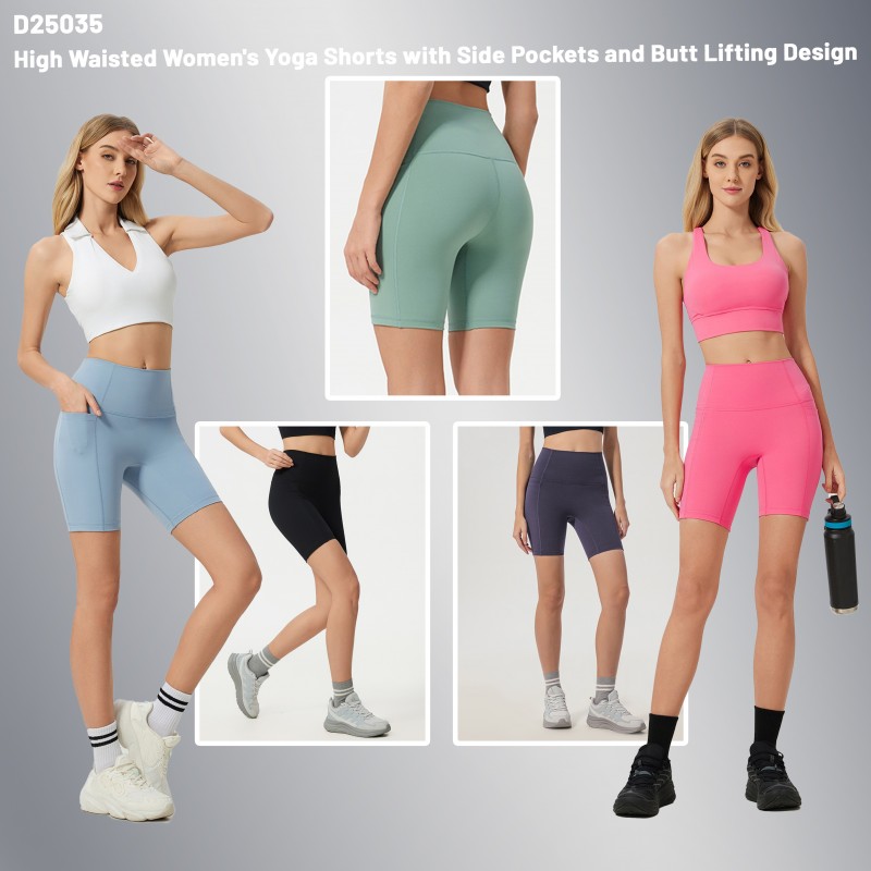 High Waisted Women's Yoga Shorts with Side Pockets and Butt Lifting Design High Waisted Women's Yoga Shorts with Side Pockets and Butt Lifting Design