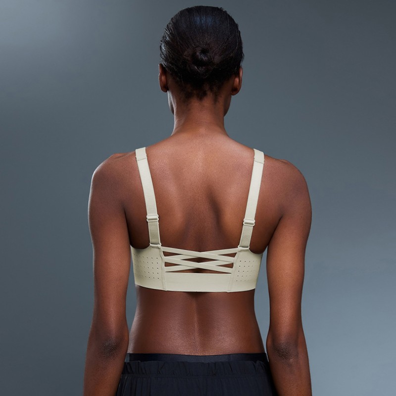 Built in Cup Front Zipper Open Back Design Yoga Bra 