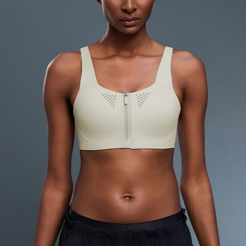 Built in Cup Front Zipper Open Back Design Yoga Bra 