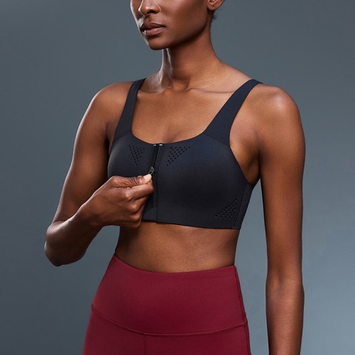 Built in Cup Front Zipper Open Back Design Yoga Bra 