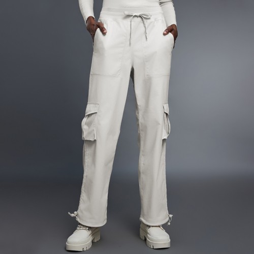 Autumn and Winter Fleece Lined Warm Cargo Pants with Drawstring Cuffs