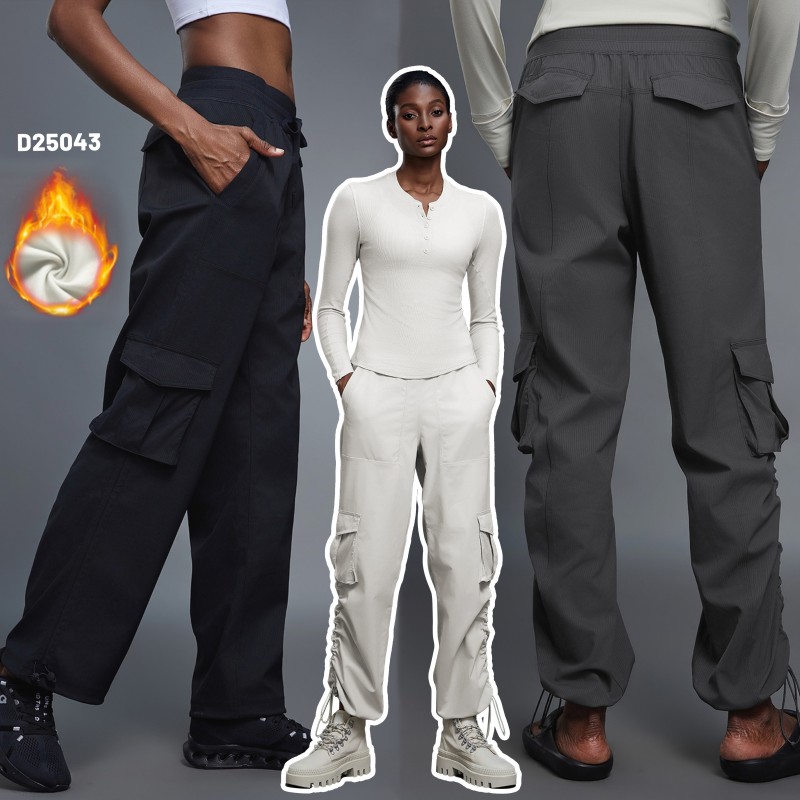 Autumn and Winter Fleece Lined Warm Cargo Pants with Drawstring Cuffs Autumn and Winter Fleece Lined Warm Cargo Pants with Drawstring Cuffs