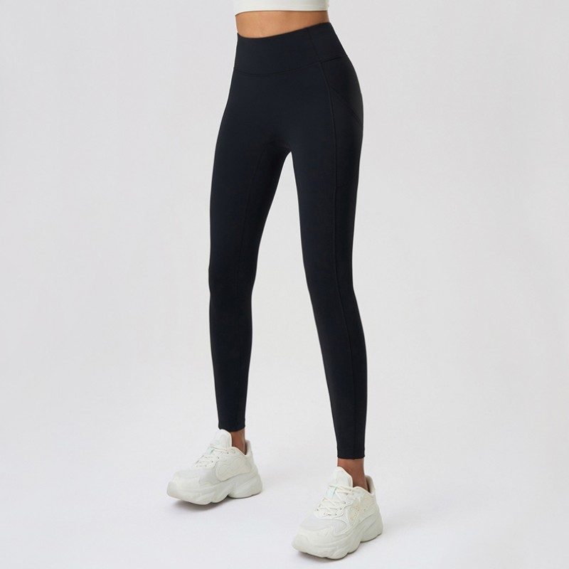 Seamless T Line Free Tummy Control Gym Leggings with Side Pockets Yoga Capris 