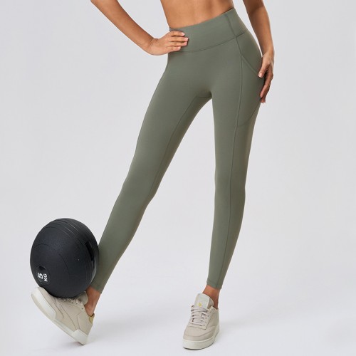 Seamless T Line Free Tummy Control Gym Leggings with Side Pockets Yoga Capris