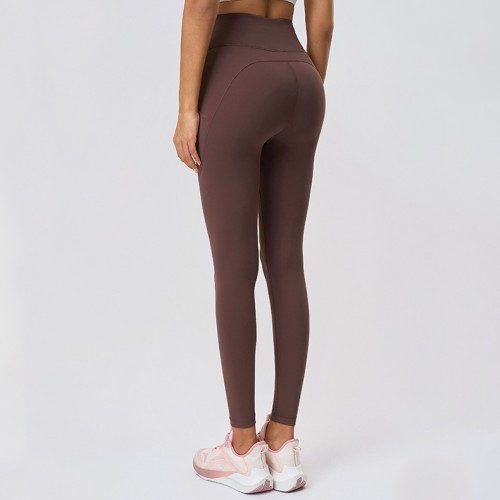 Seamless T Line Free Tummy Control Gym Leggings with Side Pockets Yoga Capris 