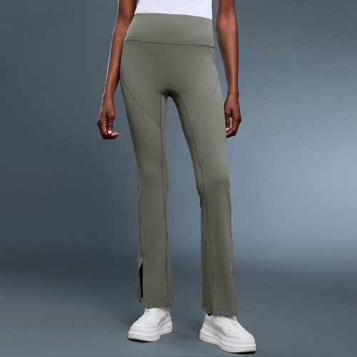 Tummy Control Bootcut Yoga Leggings with Split Cuffs 