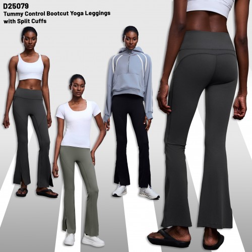 Tummy Control Bootcut Yoga Leggings with Split Cuffs